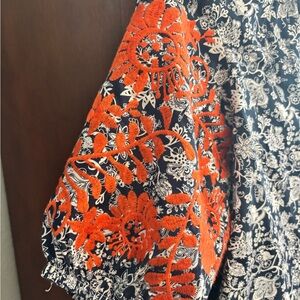 THML Navy and Orange Floral Blouse